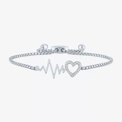 Rhythm & Muse Heart Beat (G-H / Si2-I1) Diamond Accent Lab Grown White Diamond Sterling Silver Heart Bolo Bracelet