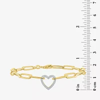 (G-H / I1-I2) 14K Gold Over Silver Sterling Silver 8 Inch Paperclip Heart Chain Bracelet