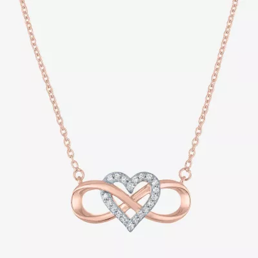 (G-H / I1-I2) Womens 1/10 CT. T.W. Lab Grown White Diamond 14K Rose Gold Over Silver Heart Infinity Pendant Necklace