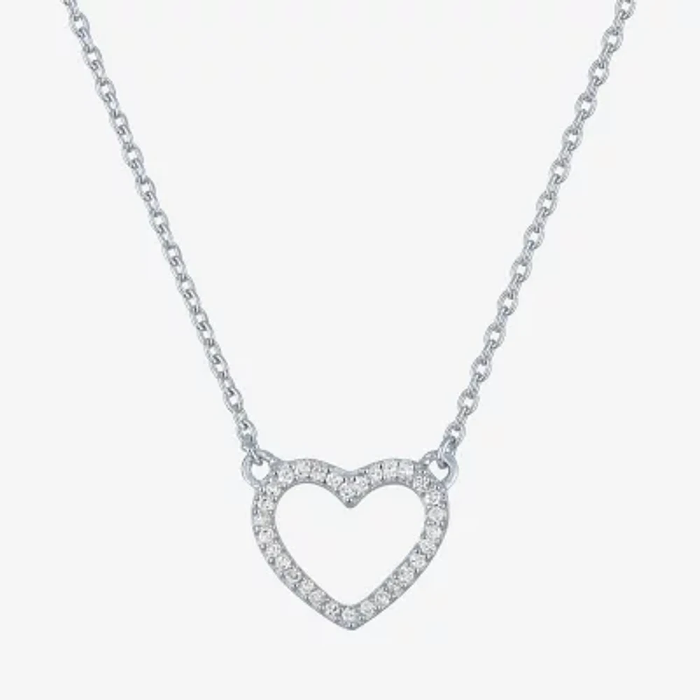 (G-H / Si2-I1) Womens 1/10 CT. T.W. Lab Grown White Diamond Sterling Silver Heart Pendant Necklace