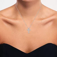 (G-H / Si2-I1) Womens 1/10 CT. T.W. Lab Grown White Diamond Sterling Silver Cross Pendant Necklace