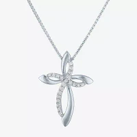 (G-H / Si2-I1) Womens 1/10 CT. T.W. Lab Grown White Diamond Sterling Silver Cross Pendant Necklace