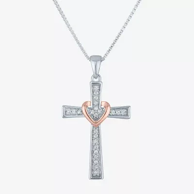 (G-H / I1-I2) Womens 1/10 CT. T.W. Lab Grown White Diamond Sterling Silver Cross Pendant Necklace