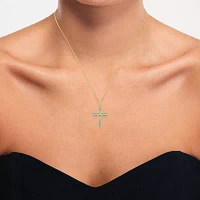 (G-H / Si2-I1) Womens 1/10 CT. T.W. Lab Grown White Diamond 14K Gold Over Silver Cross Pendant Necklace