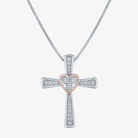 G-H / Si2-I1) Womens 1/10 CT. T.W. Lab Grown White Diamond 14K Gold Over Silver Sterling Silver Cross Pendant Necklace