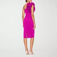 DJ Jaz Womens One Shoulder Sleeveless Applique Midi Sheath Dress