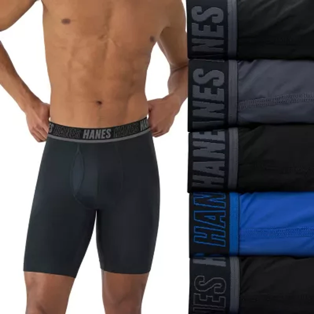 Hanes Moves Xtemp Performance Total Support Pouch Bonus Pack Mens 5 Long Leg Boxer Briefs