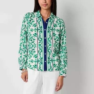 by&by Juniors Womens Long Sleeve Regular Fit Button-Down Shirt