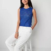 by&by Juniors Womens Crew Neck Sleeveless Pullover Sweater