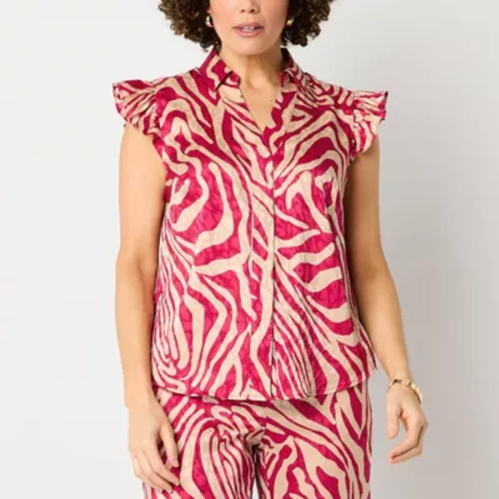 Liz Claiborne Womens Sleeveless Adaptive Regular Fit Easy-on + Easy-off Button-Down Shirt