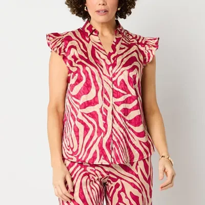Liz Claiborne Womens Sleeveless Adaptive Regular Fit Easy-on + Easy-off Button-Down Shirt