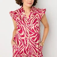Liz Claiborne Womens Sleeveless Adaptive Regular Fit Easy-on + Easy-off Button-Down Shirt