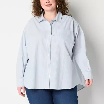 a.n.a Plus Womens Long Sleeve Adaptive Oversized Easy-on + Easy-off Button-Down Shirt