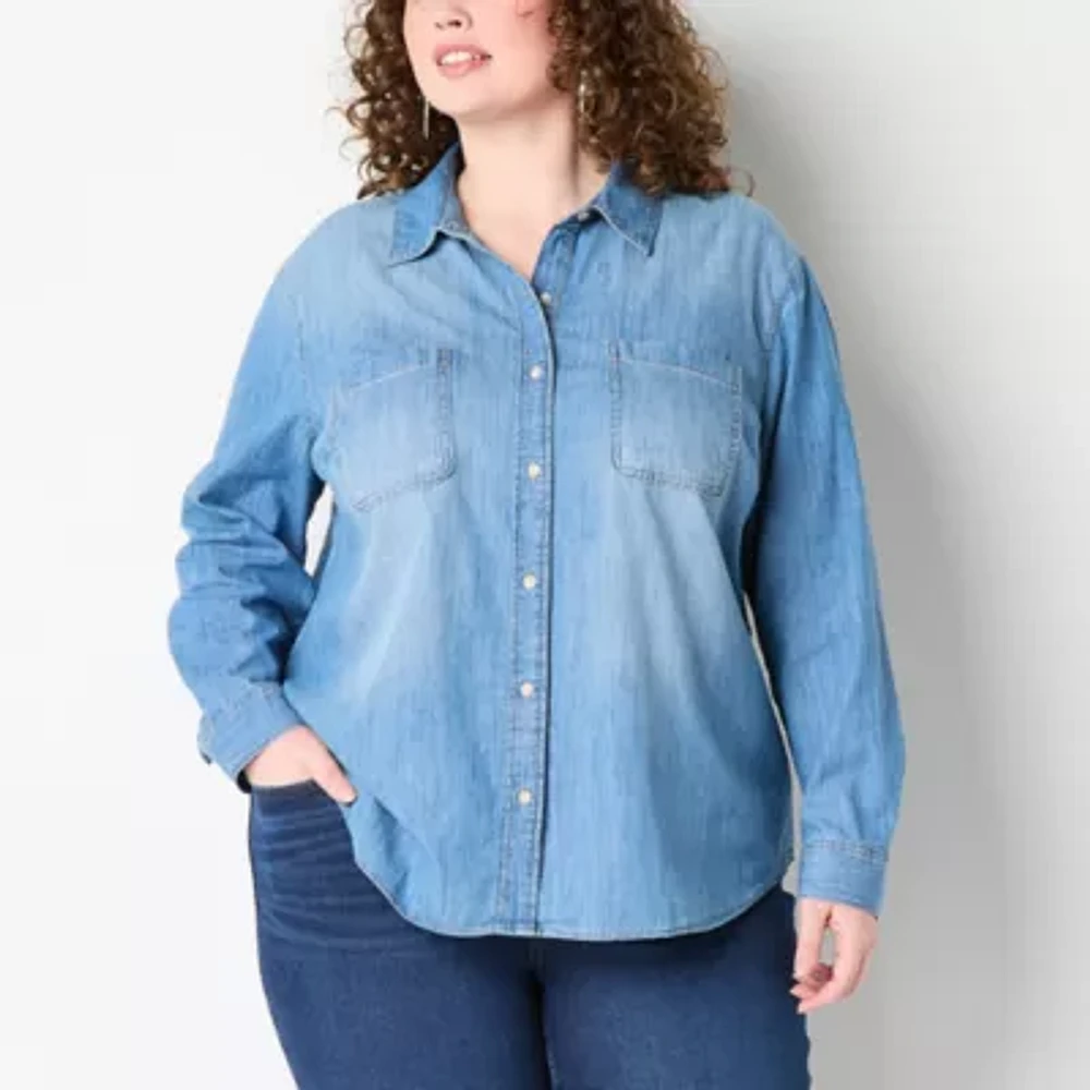 a.n.a Plus Womens Long Sleeve Regular Fit Button-Down Shirt