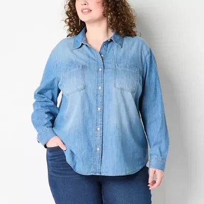 a.n.a Plus Womens Long Sleeve Regular Fit Button-Down Shirt