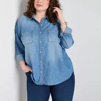 a.n.a Plus Womens Long Sleeve Regular Fit Button-Down Shirt