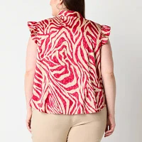 Liz Claiborne Plus Womens Sleeveless Adaptive Regular Fit Easy-on + Easy-off Button-Down Shirt