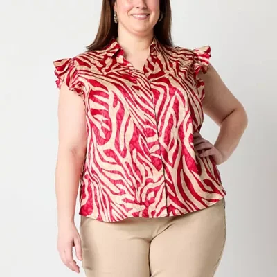 Liz Claiborne Plus Womens Sleeveless Adaptive Regular Fit Easy-on + Easy-off Button-Down Shirt