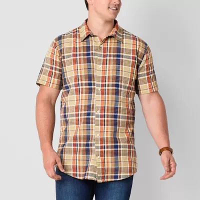 mutual weave Big and Tall Mens Easy-on + Easy-off Adaptive Classic Fit Short Sleeve Checked Button-Down Shirt