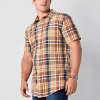 mutual weave Big and Tall Mens Easy-on + Easy-off Adaptive Classic Fit Short Sleeve Checked Button-Down Shirt