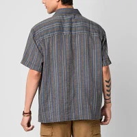 Arizona Mens Relaxed Fit Short Sleeve Striped Button-Down Shirt