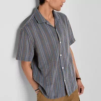 Arizona Mens Relaxed Fit Short Sleeve Striped Button-Down Shirt
