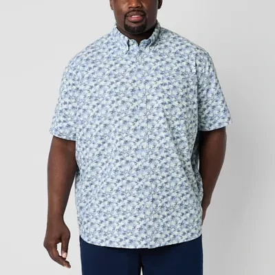 St. John's Bay Printed Chambray Big and Tall Mens Classic Fit Short Sleeve Button-Down Shirt