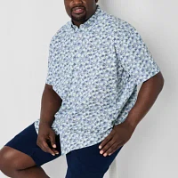 St. John's Bay Printed Chambray Big and Tall Mens Classic Fit Short Sleeve Button-Down Shirt