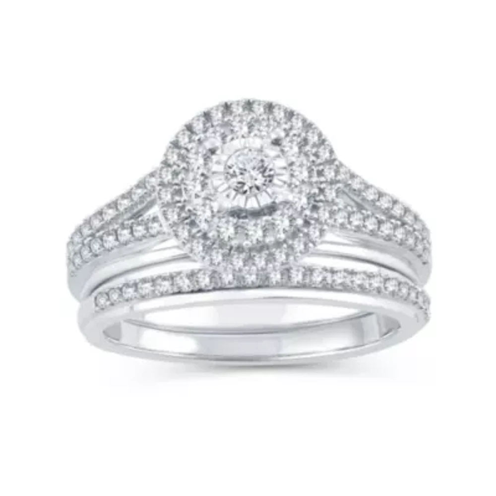 Womens 1/2 CT. T.W. Natural Diamond 10K White Gold Round Bridal Set