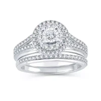 Womens 1/2 CT. T.W. Natural Diamond 10K White Gold Round Bridal Set