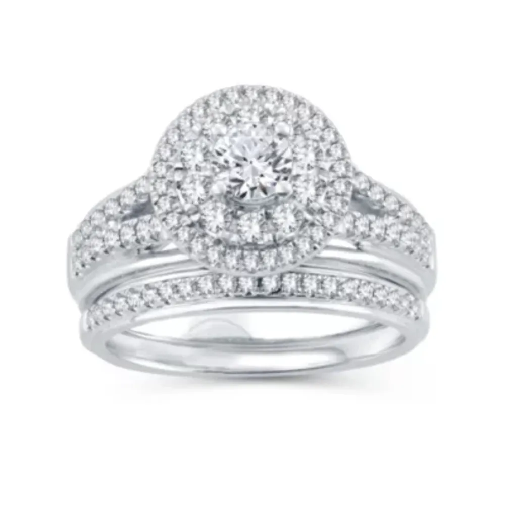 Womens 1 1/10 CT. T.W. Natural Diamond 10K White Gold Round Bridal Set