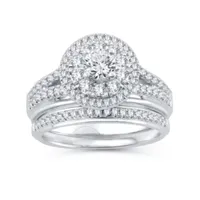 Womens 1 1/ CT. T.W. Natural Diamond 10K White Gold Round Bridal Set