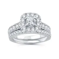 Womens 1 1/2 CT. T.W. Natural Diamond 10K White Gold Cushion Bridal Set