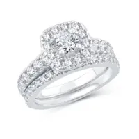 Womens 1 1/2 CT. T.W. Natural Diamond 10K White Gold Cushion Bridal Set