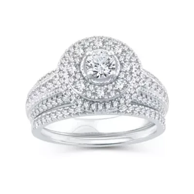 Womens 1 CT. T.W. Natural Diamond 10K White Gold Round Bridal Set