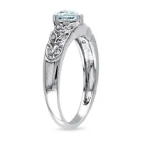 Modern Bride Gemstone Womens Diamond Accent Genuine Blue Aquamarine Sterling Silver Heart Promise Ring