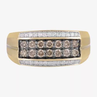 Mens 3/4 CT. T.W. White and Color-Enhanced Champagne Diamond Ring