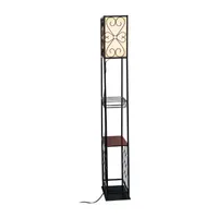 Metal And Wood Etagere Wine Rack Lamp