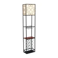 Metal And Wood Etagere Wine Rack Lamp