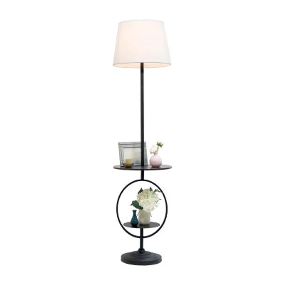 Black Metal Dual Shelf Floor Lamp