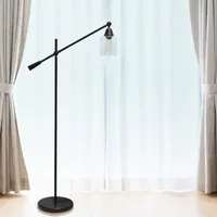 Lalia Home Swing Arm Floor Lamp with Clear Glass Cylindrical Shade