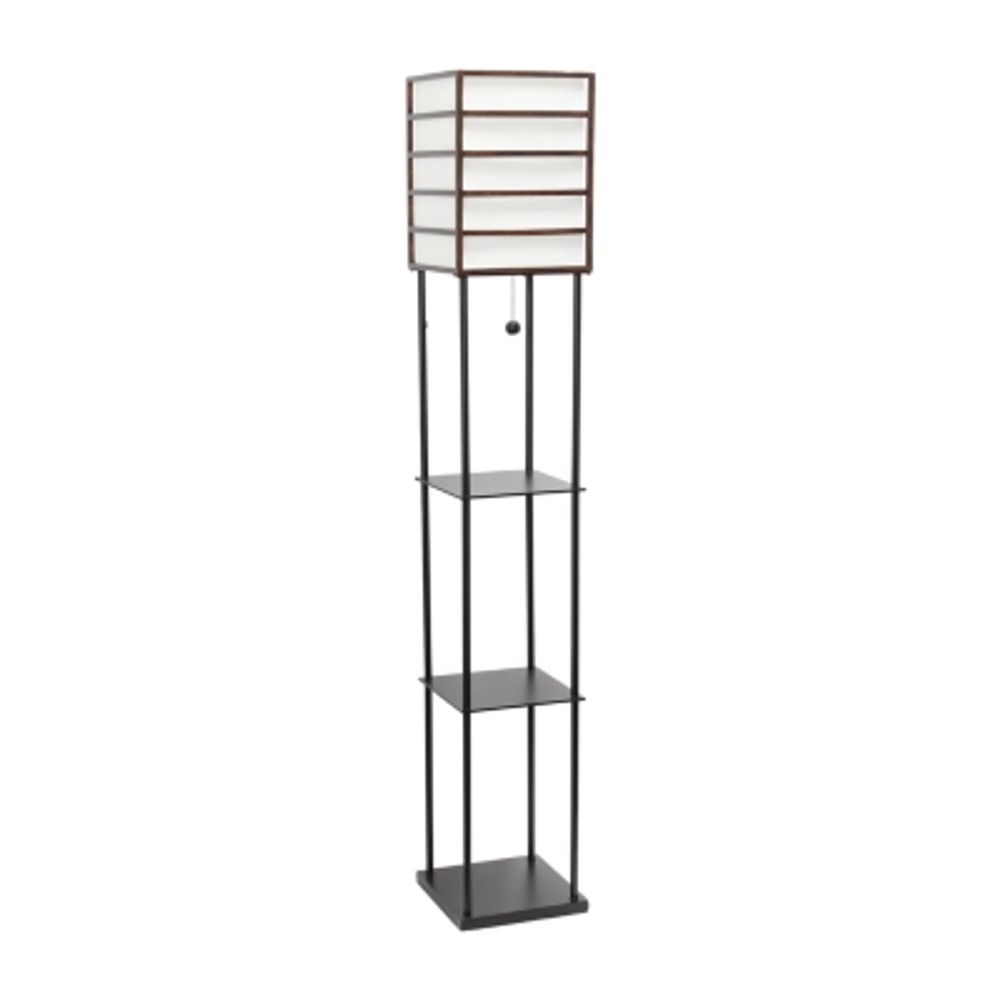 1 Light Metal Etagere Floor Lamp with Storage Shelves