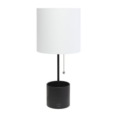 All the Rages Black And White Hammered Usb Table Lamp