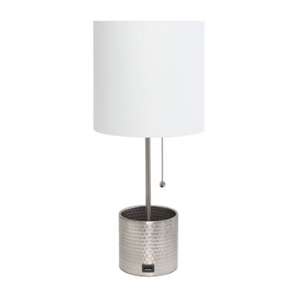 All the Rages Black And White Hammered Usb Table Lamp