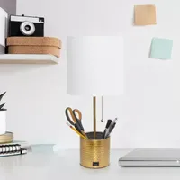 All the Rages Black And White Hammered Usb Table Lamp