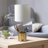All the Rages Black And White Hammered Usb Table Lamp