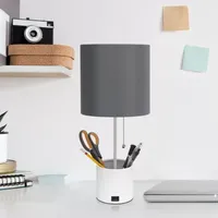 All the Rages Black And White Hammered Usb Table Lamp