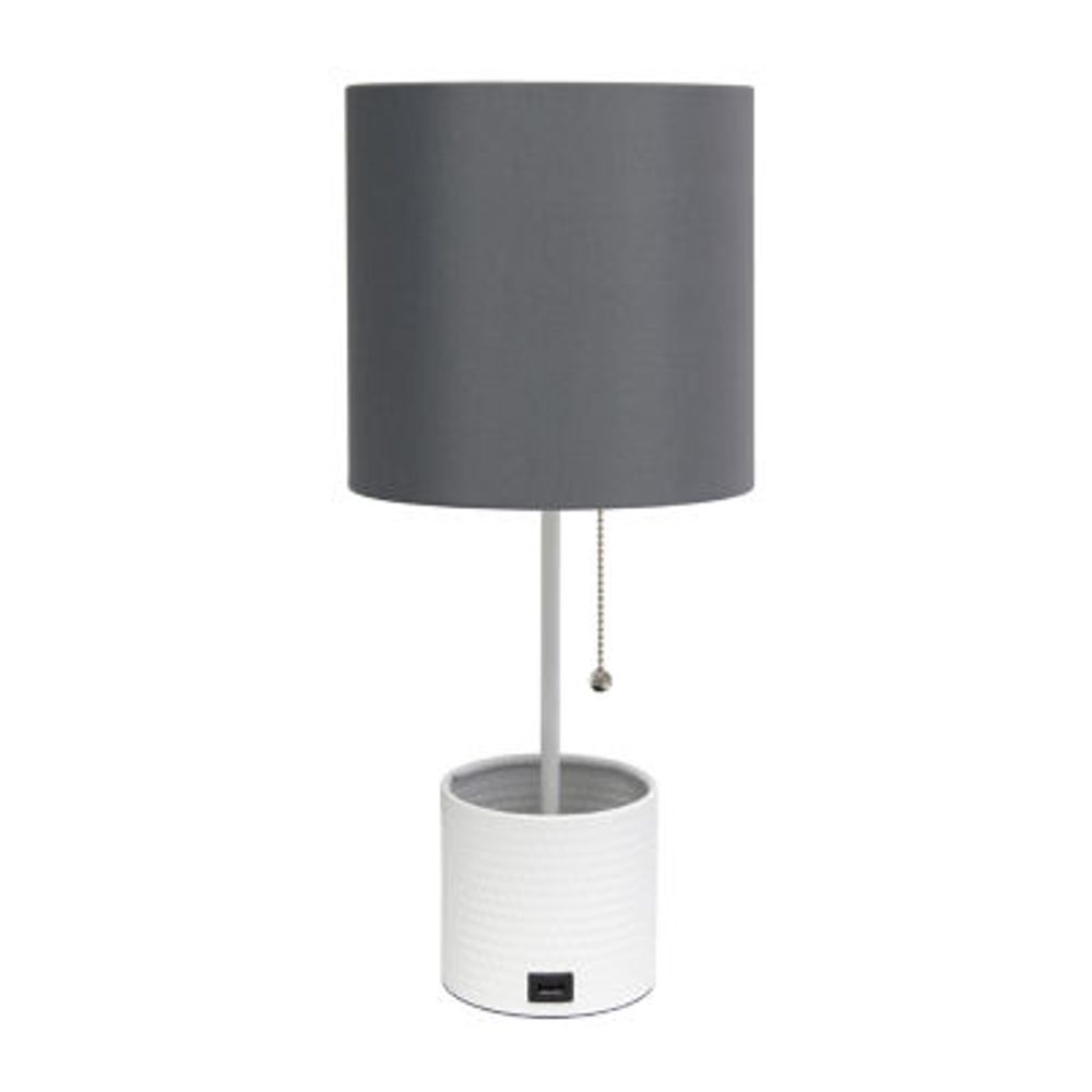 All the Rages Black And White Hammered Usb Table Lamp