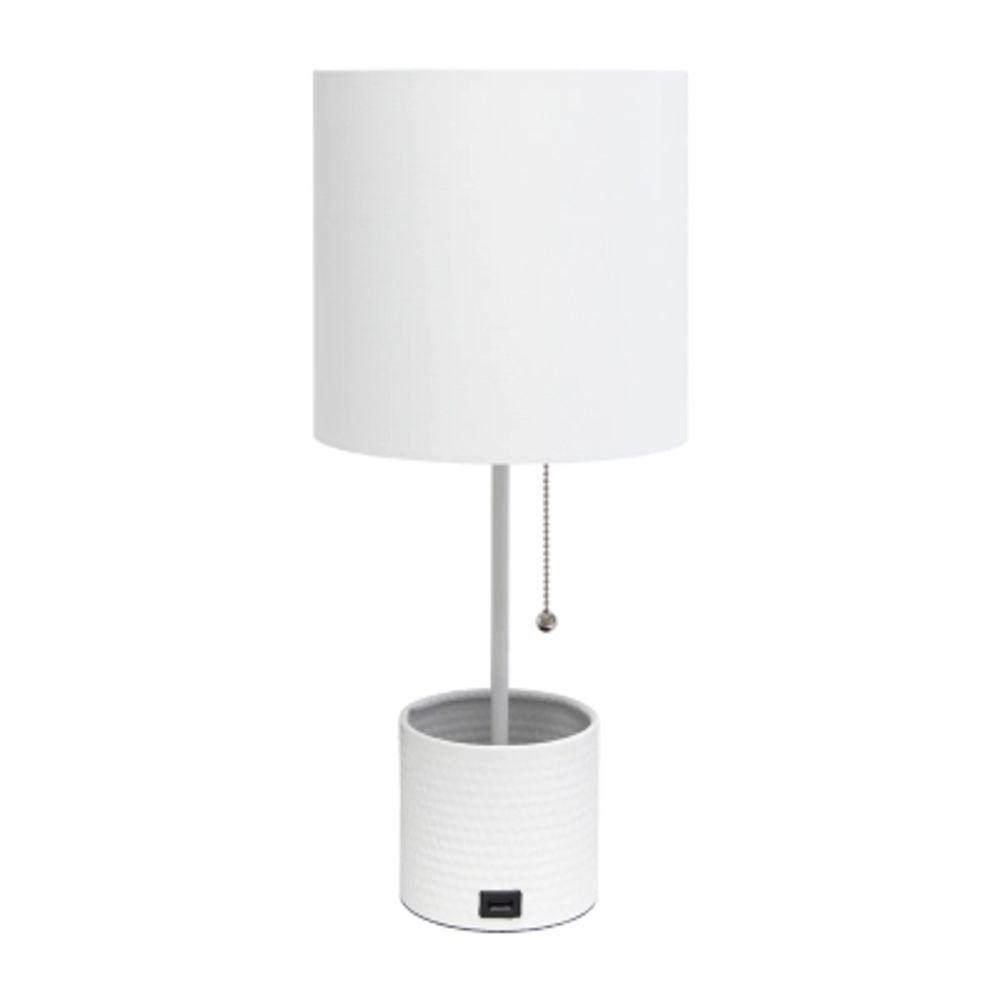 All the Rages Black And White Hammered Usb Table Lamp