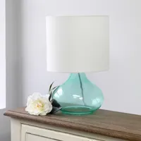 Simple Designs Glass Raindrop Table Lamp with Fabric Shade